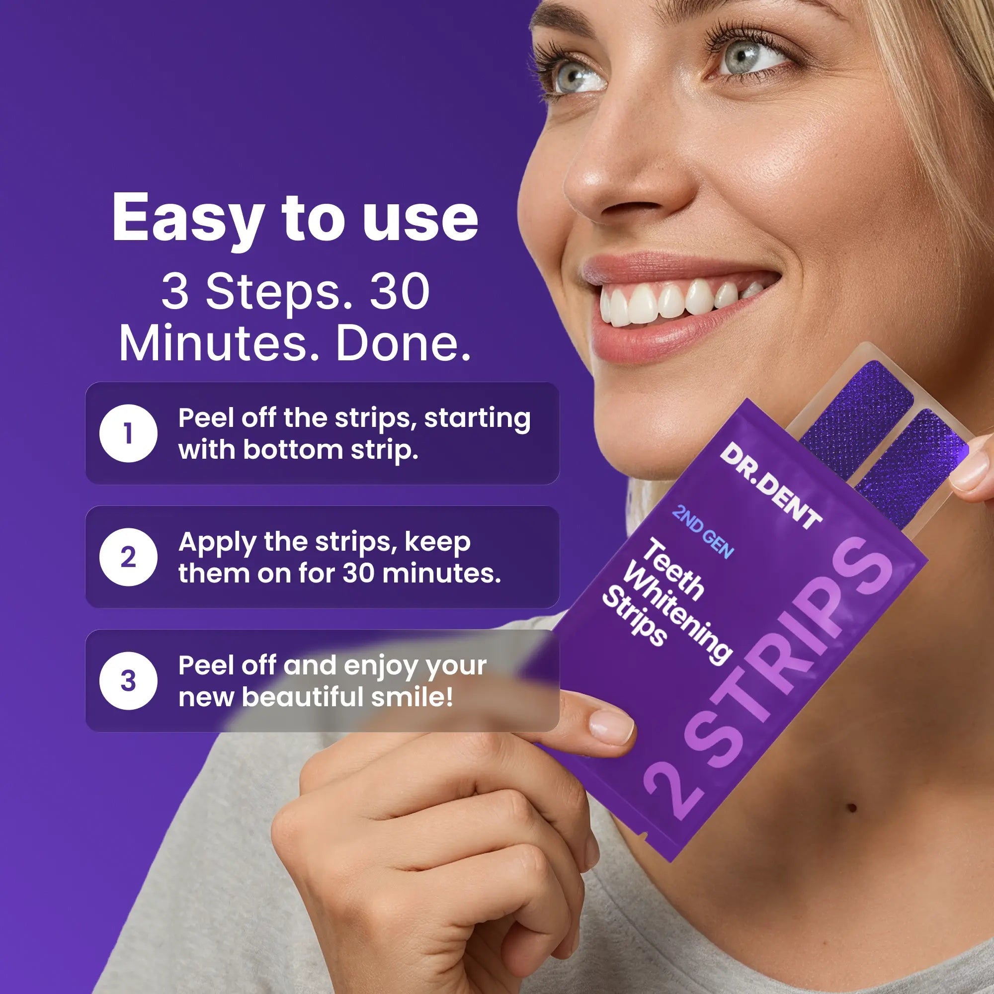 DRDENT Purple Teeth Whitening Strips – 7/21 Whitening Sessions – Non Sensitive Teeth Whitening – Peroxide-Free