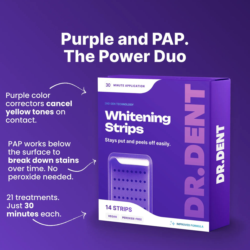 DRDENT Purple Teeth Whitening Strips – 7/21 Whitening Sessions – Non Sensitive Teeth Whitening – Peroxide-Free